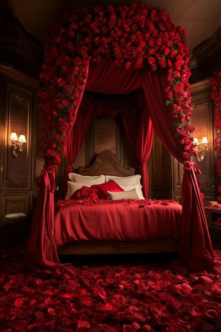 Enchanting Red Rose Canopy Bedroom Design