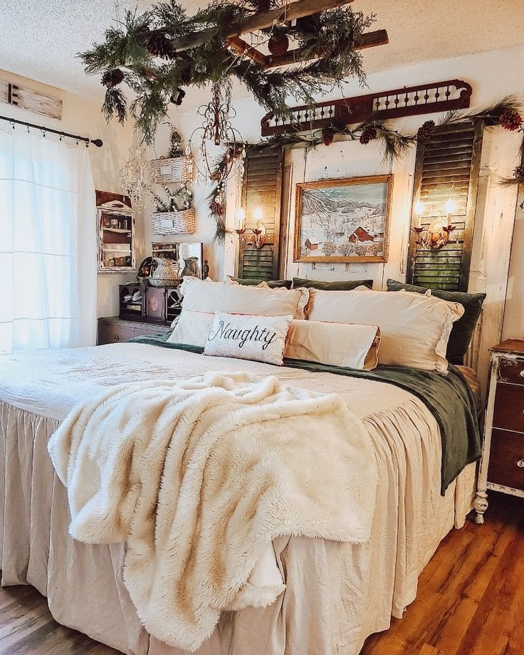 Festive Farmhouse Bedroom with Cozy Holiday Charm