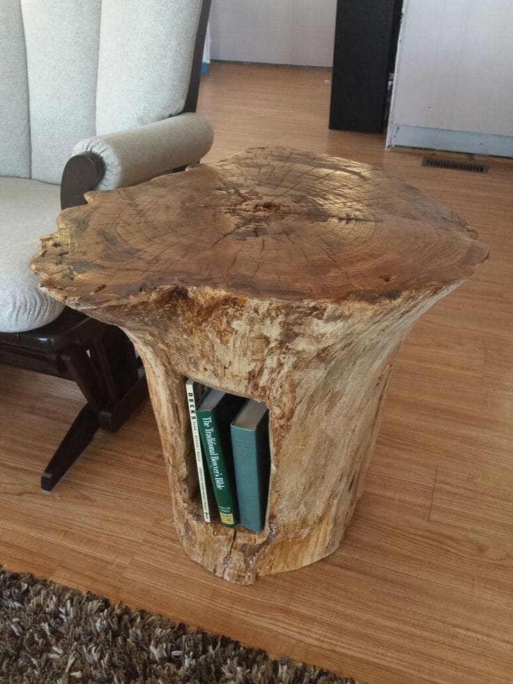 Functional Rustic Tree Stump Bookshelf Table