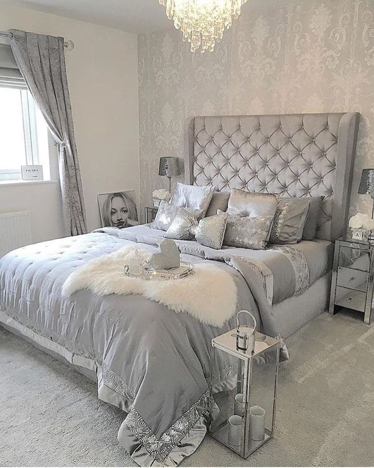 Glamour Silver Grey Bedroom Inspiration