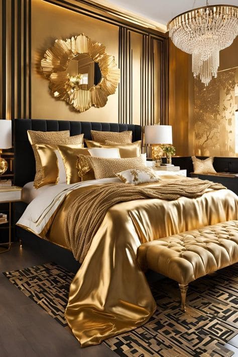 Golden Extravagance in Luxurious Bedroom Decor