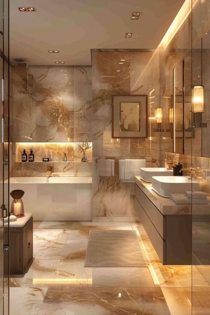 Golden Glow Marble Bathroom Elegance