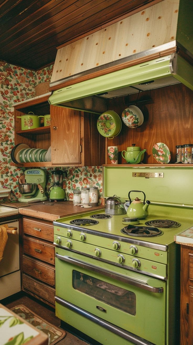 Green-Infused Retro Kitchen Delight