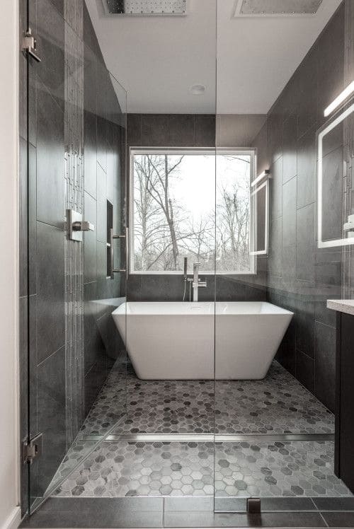 Grey Bathroom with Nature View