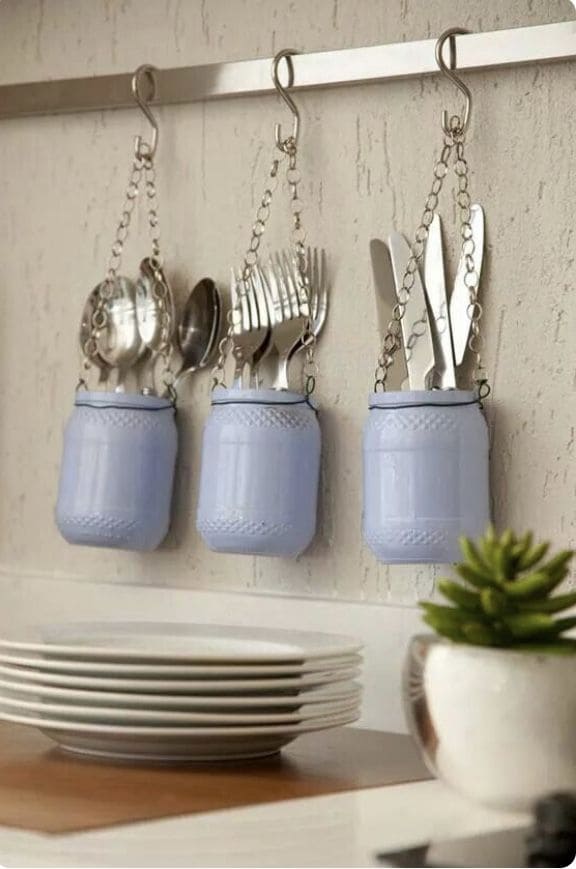 Hanging Mason Jar Cutlery Organizer