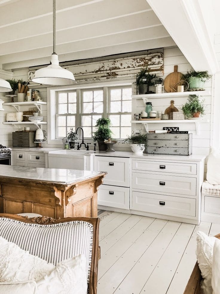 Inviting White Kitchen with Rustic Accents and Natural Light