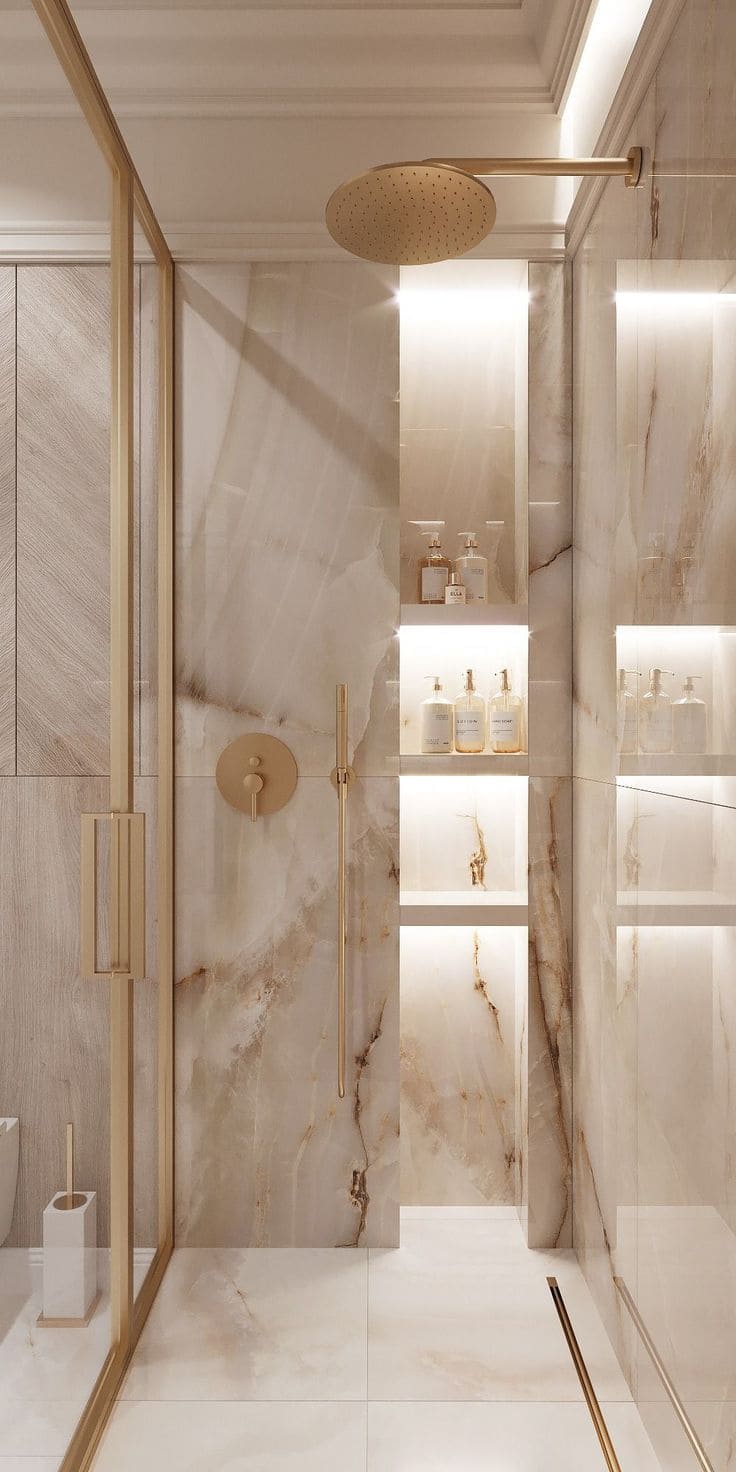 Luminous Marble Elegance with Golden Touches