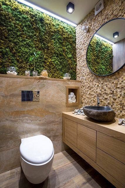 Lush Moss Wall Bathroom Oasis Design