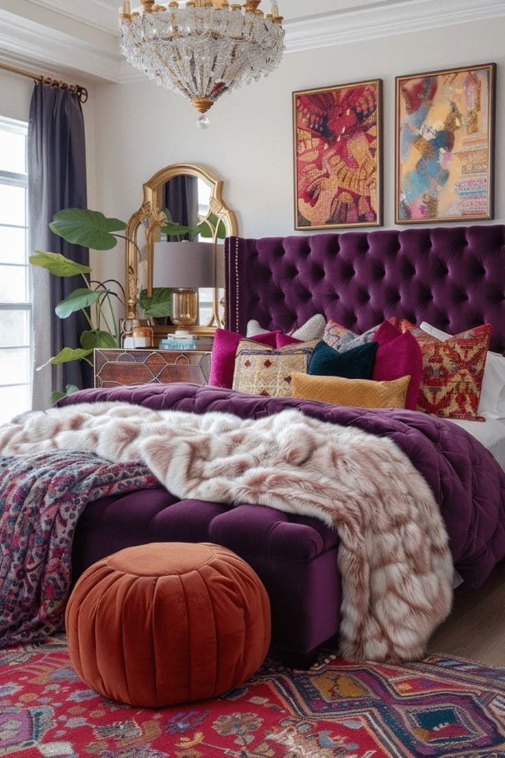 Luxurious Plum and Gold Bedroom Design