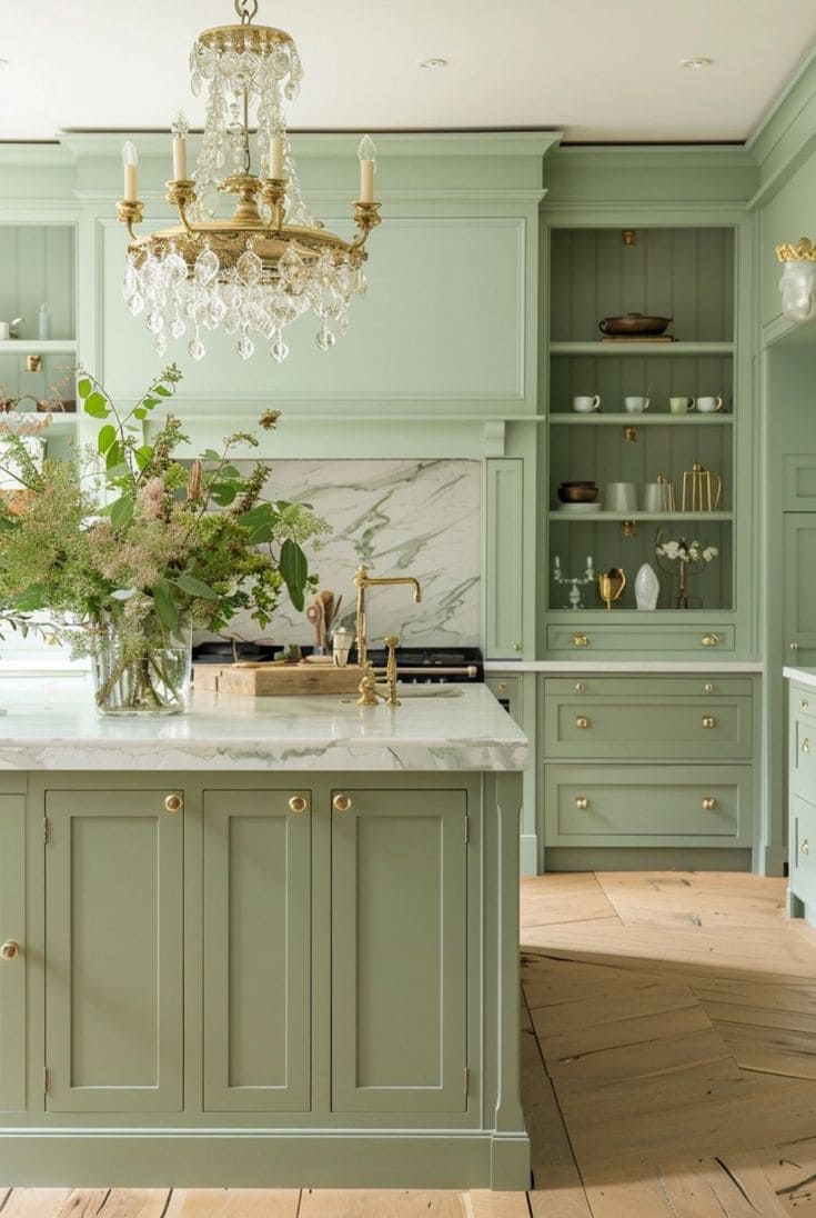 Luxurious Sage Green Kitchen Elegance