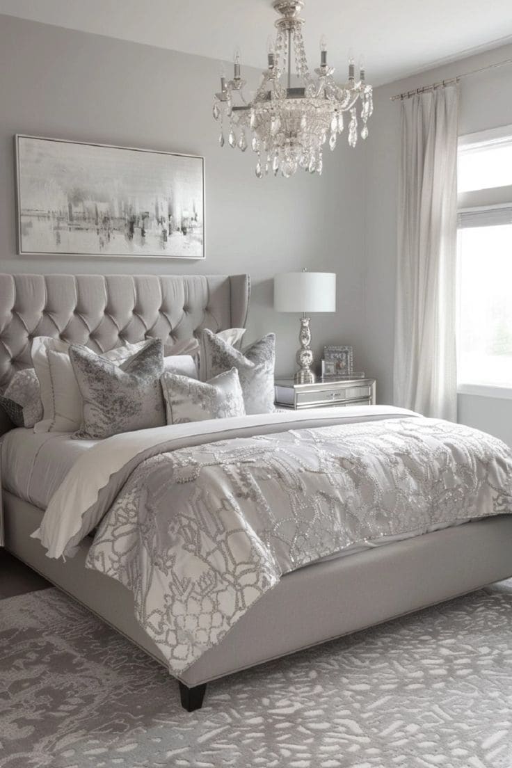 Luxurious Silver Grey Bedroom with Subtle Glamour