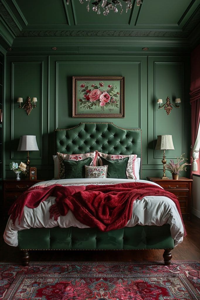 Majestic Green and Red Bedroom Luxury