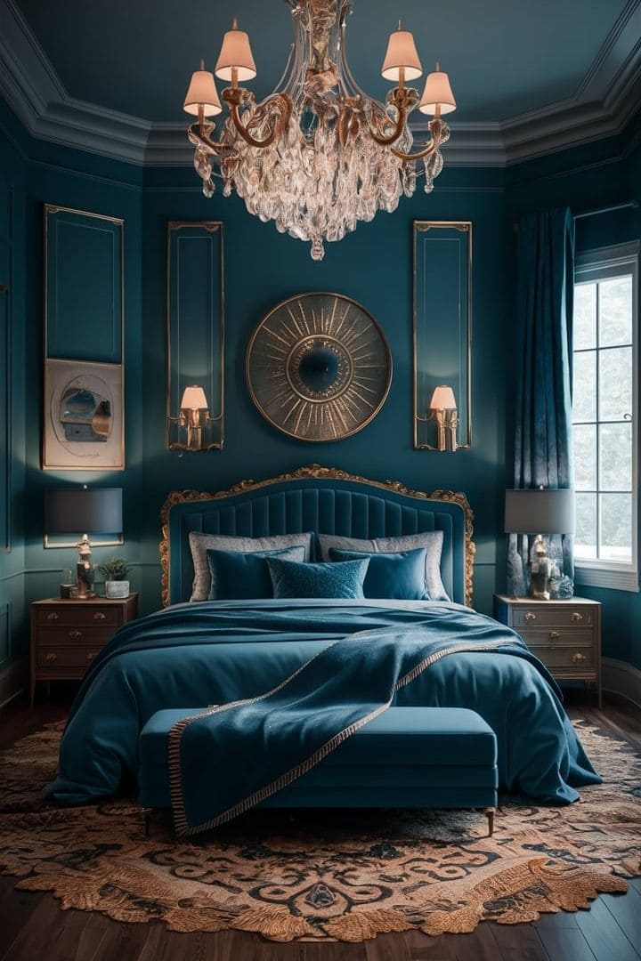 Majestic Teal Elegance with Golden Accents