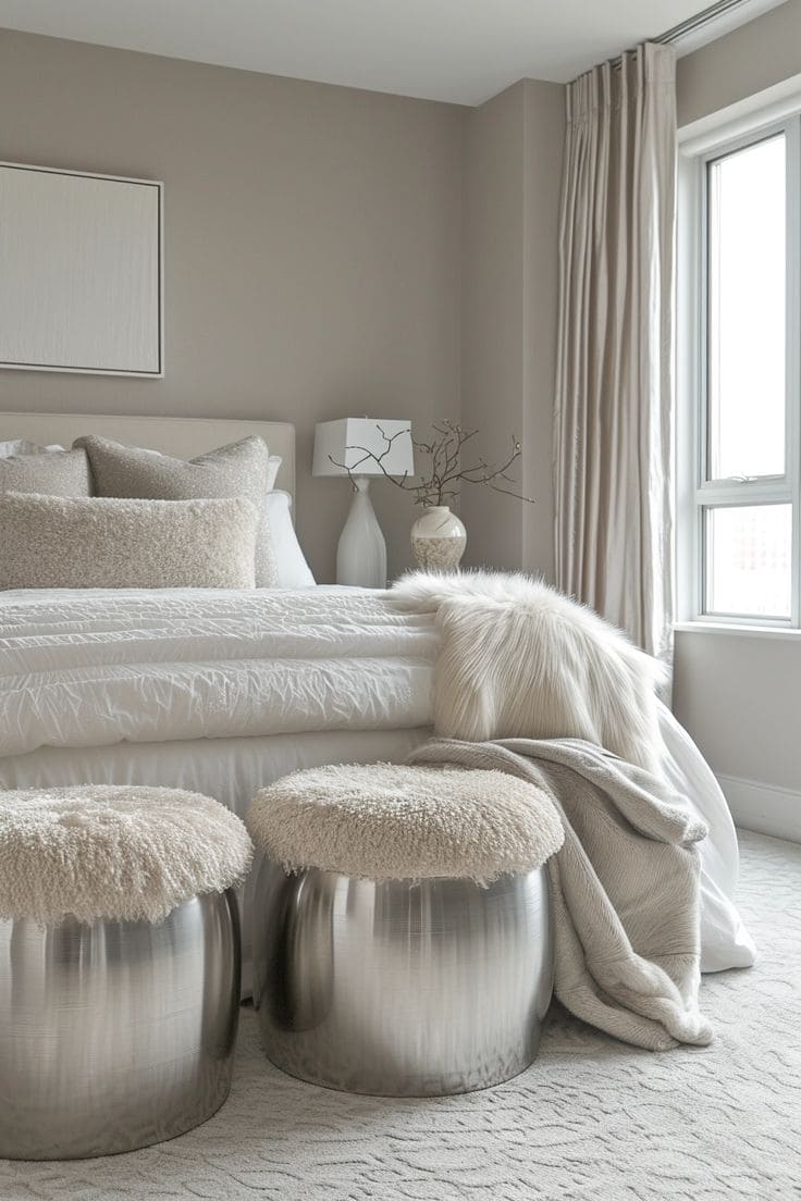 Minimalistic Cozy Silver Accents Bedroom