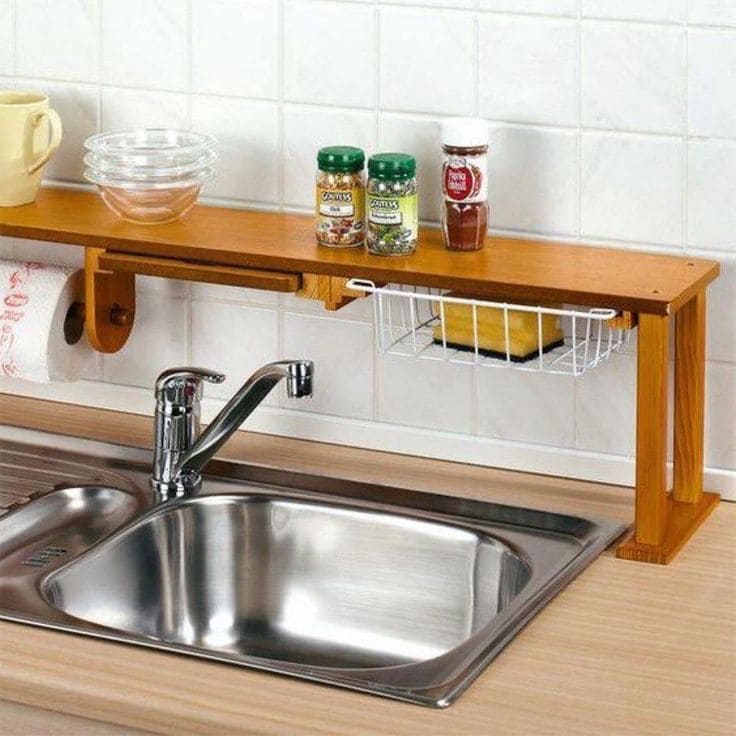 Multi-Functional Wooden Sink Organizer Shelf