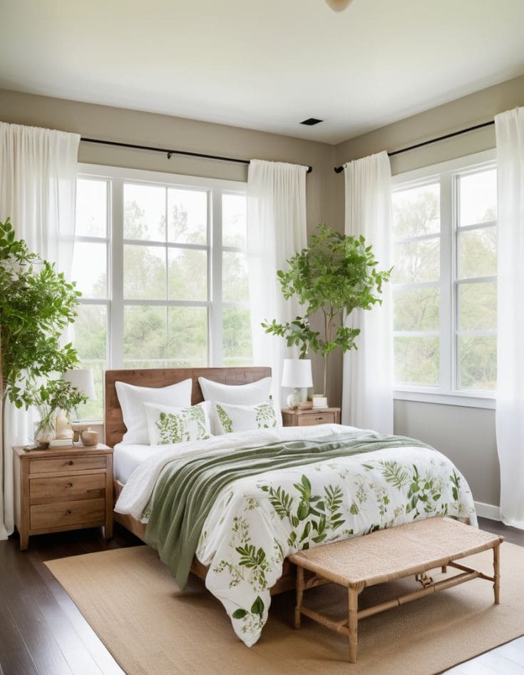 Nature-Inspired Bedroom with Serene Sitting