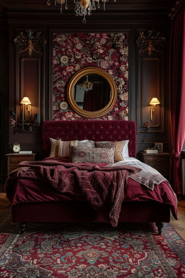 Opulent Burgundy and Gold Bedroom Elegance