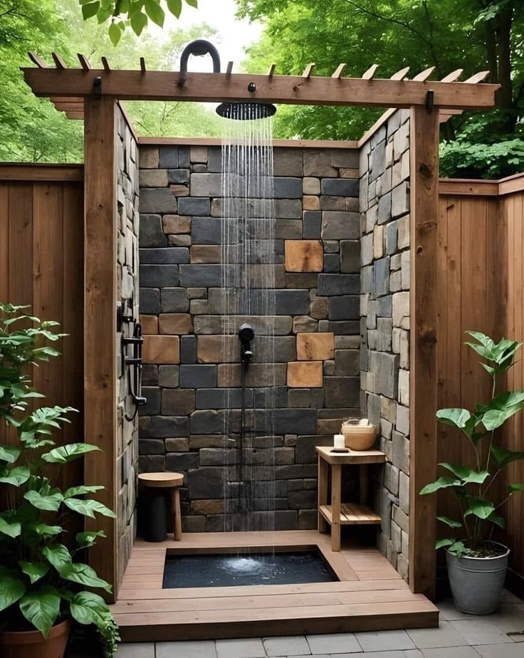 Outdoor Stone Shower Oasis