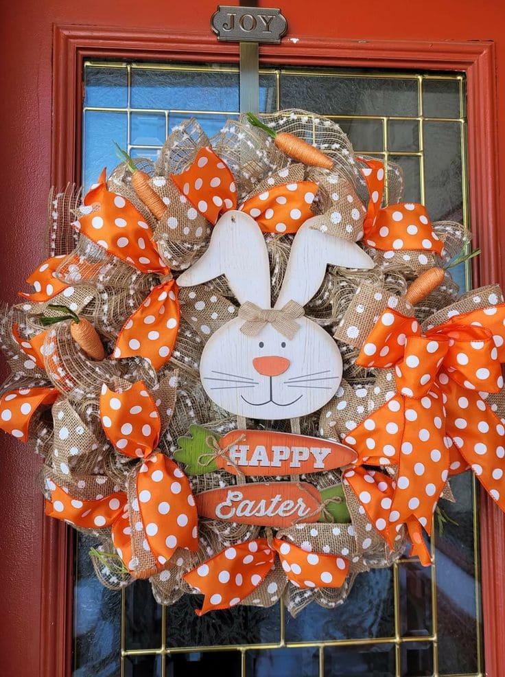 Playful Bunny Easter Wreath with Bright Polka Dot Bows