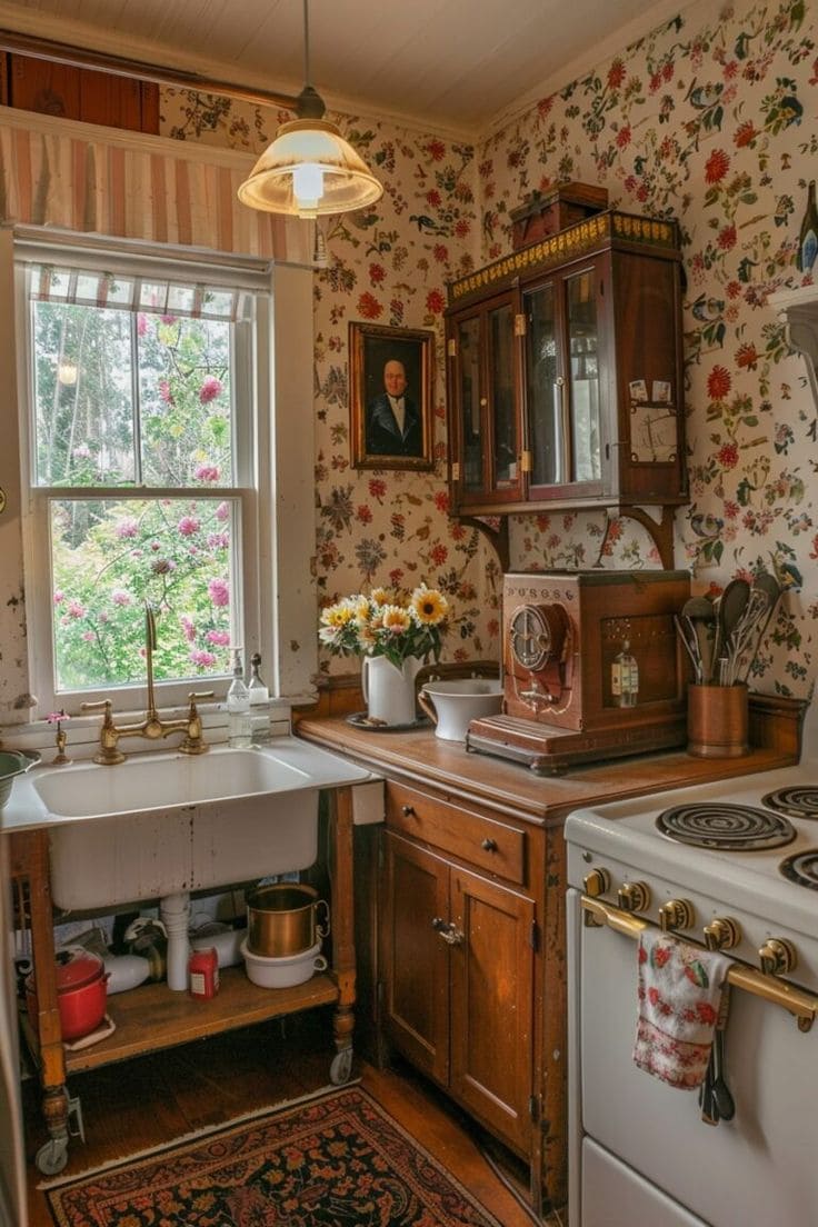 Quaint Floral Elegance in Vintage Kitchen