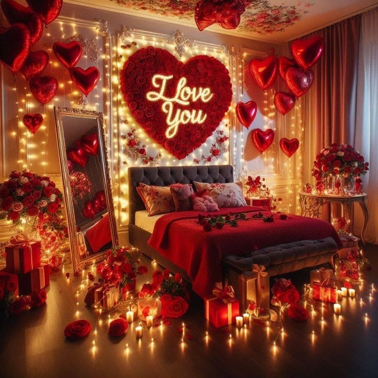 Romantic Bedroom with Heartwarming Love You Display