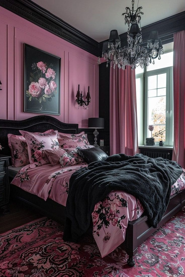 Romantic Black and Pink Floral Haven