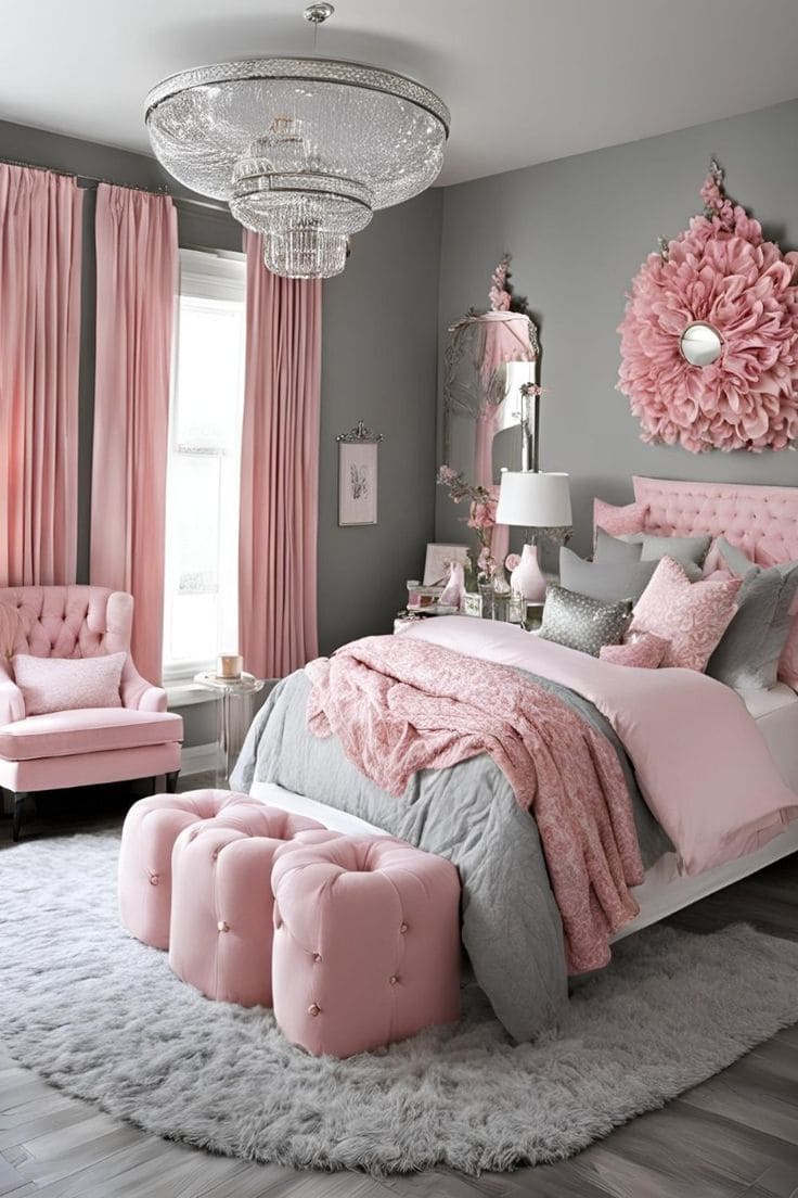 Romantic Pink Haven with Cozy Sitting Area