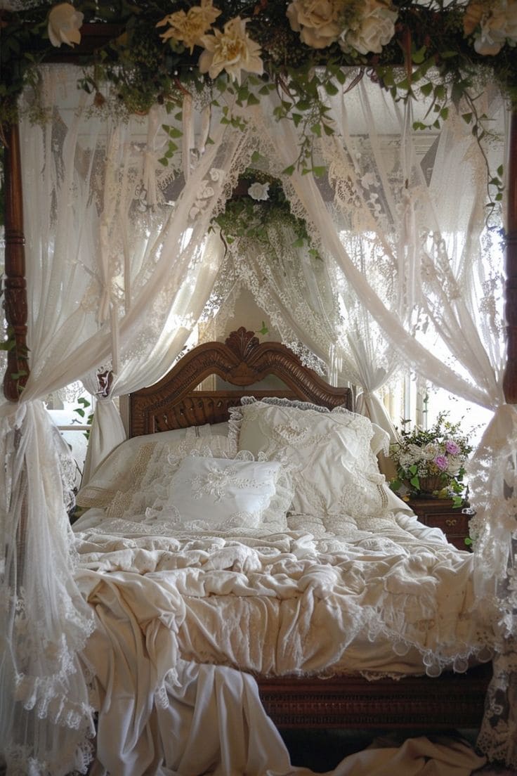 Romantic Vintage Lace Canopy Bedroom Design