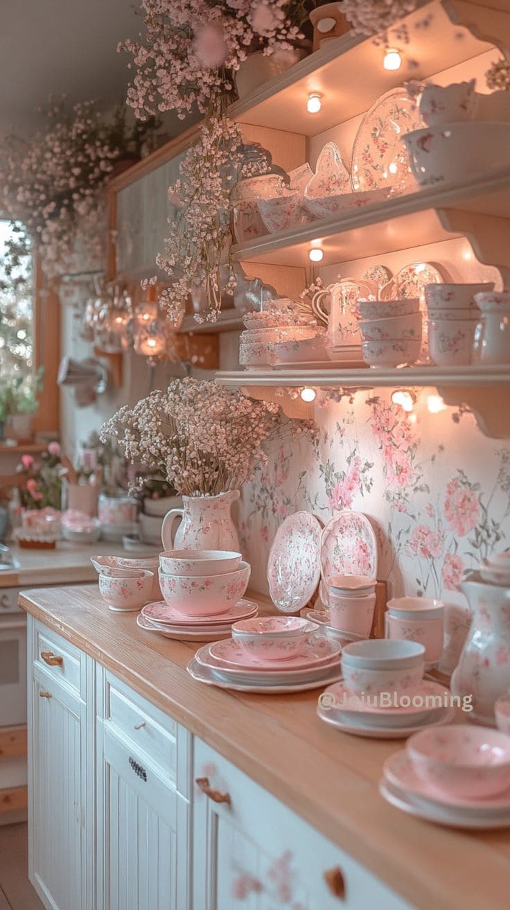 Romantic White Kitchen with Floral Touches