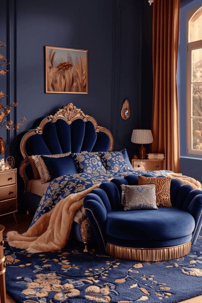 Royal Blue Grandeur with Golden Flourishes