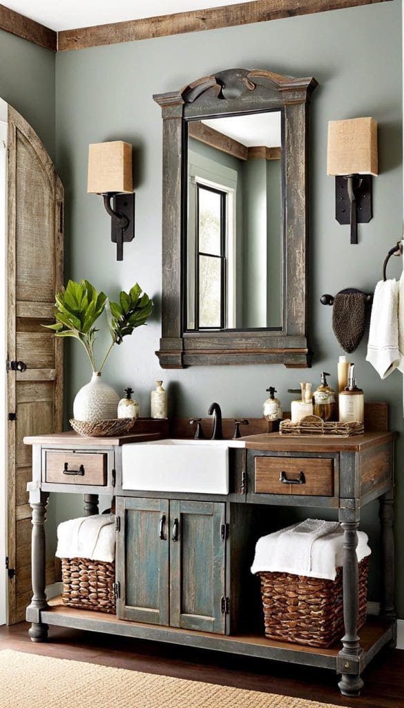 Rustic Charm Bathroom Mirror with Storage