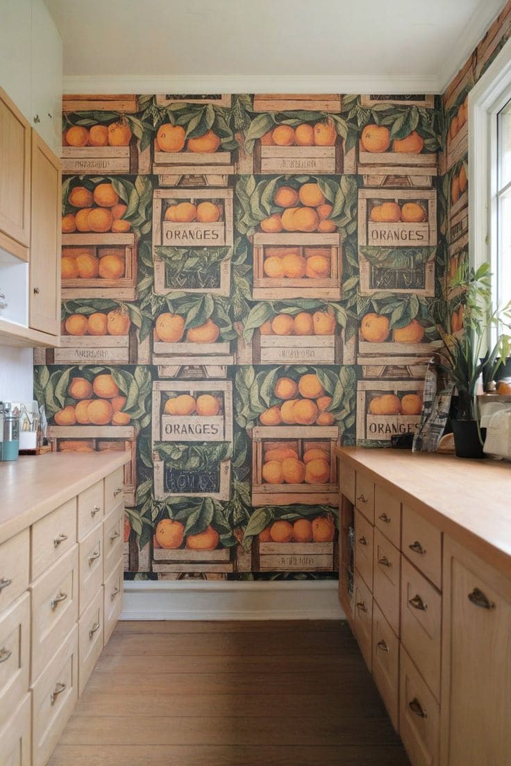 Rustic Citrus Crate Kitchen Wallpaper