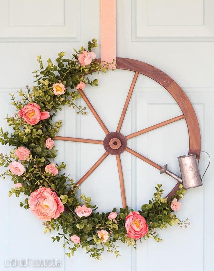 Rustic Floral Wagon Wheel Wreath