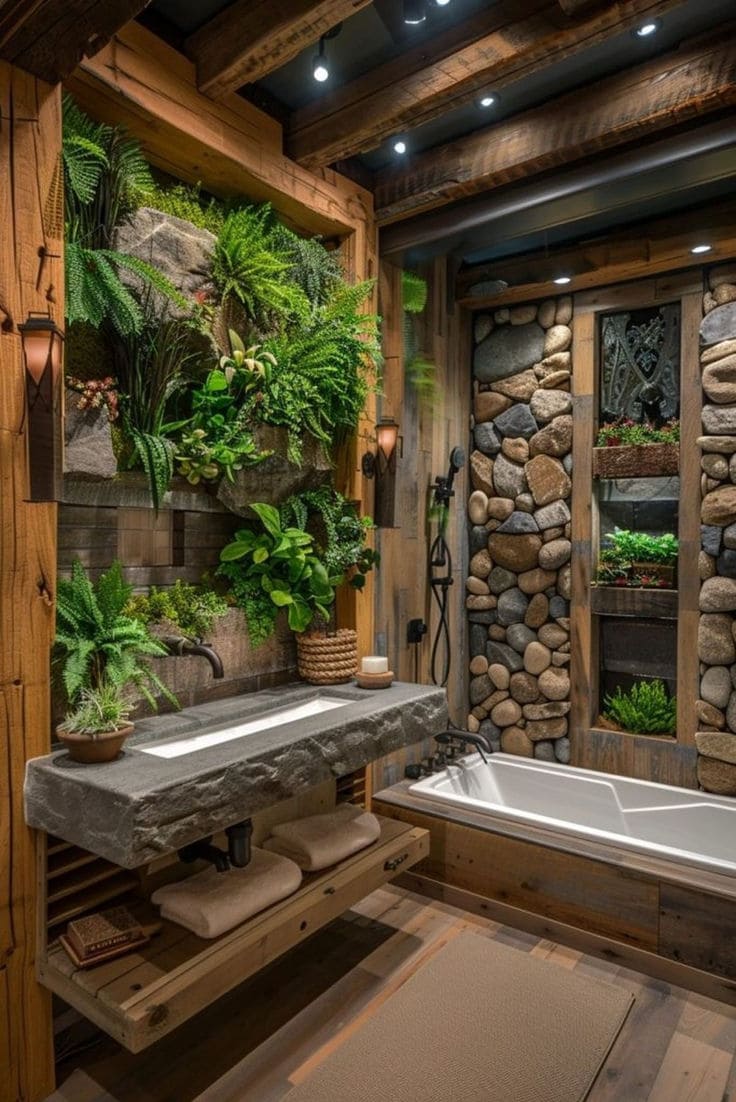 Rustic Green Sanctuary Bathroom Design