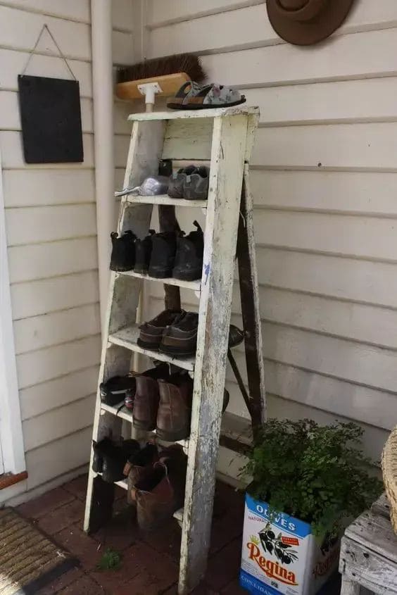 Rustic Ladder Shelf Shoe Organizer