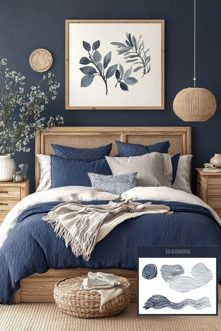 Rustic Navy Blue Bedroom Retreat