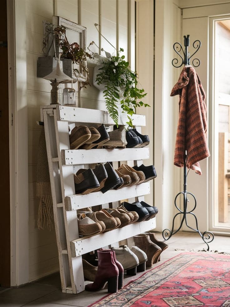 Rustic Pallet Rack for Shoe Storage