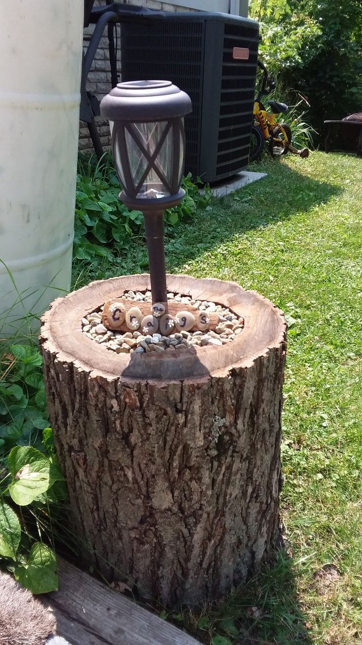 Rustic Stump Lantern with Pebble Charm