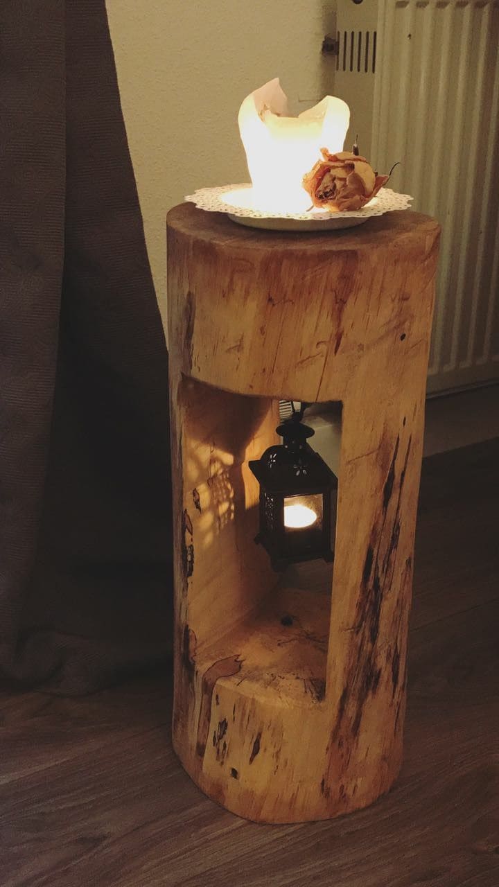 Rustic Tree Stump Lantern Table