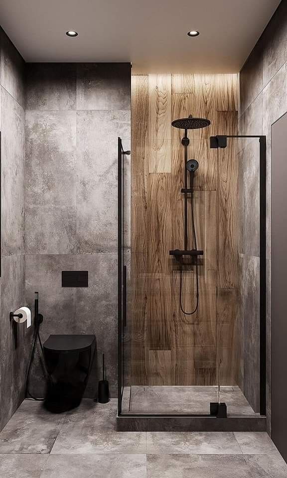 Rustic and Contemporary Grey Shower Space