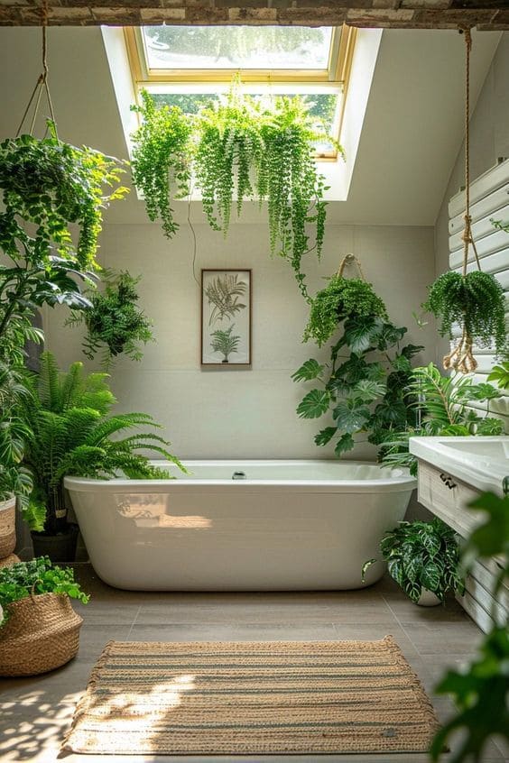 Skylit Green Bathroom Oasis