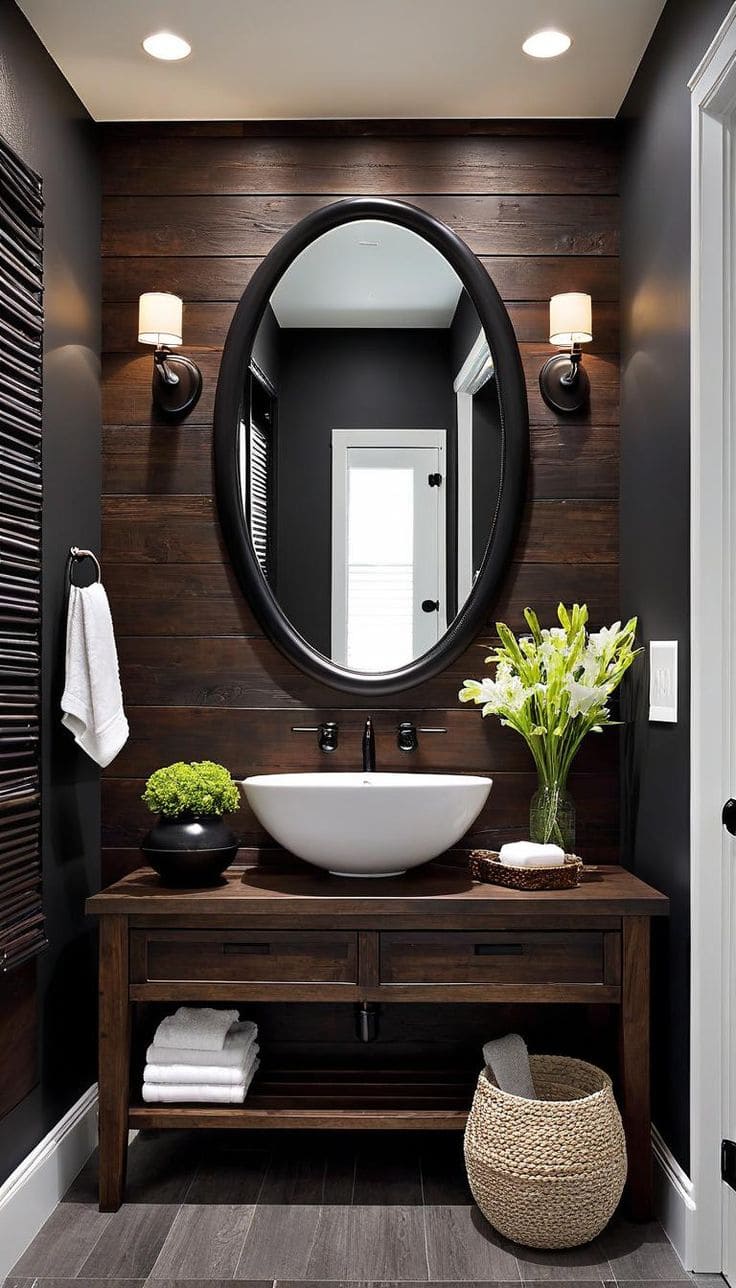 Sleek Oval Mirror in Rustic Elegance