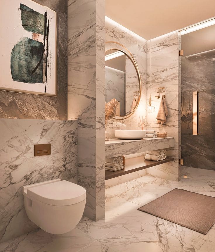 Sophisticated Marble Harmony with Warm Accents