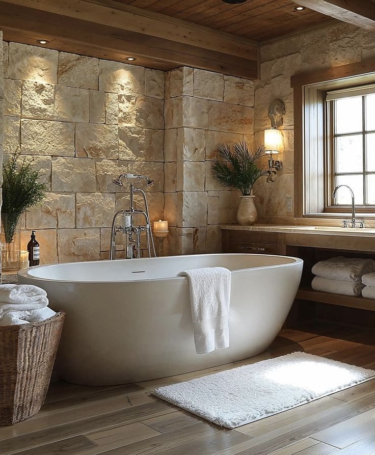 Stone and Wood Bathroom Haven