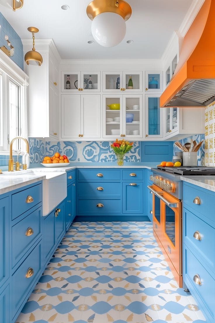 Vibrant Blue Kitchen Wallpaper