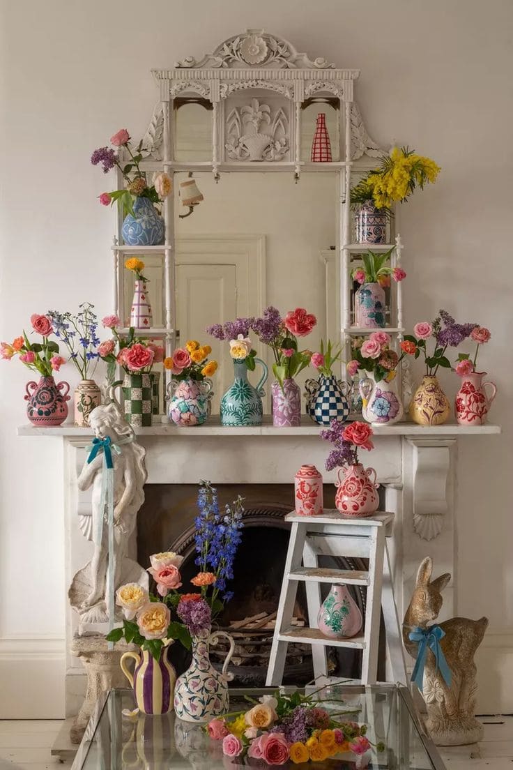 Vibrant Mantel Display of Spring Elegance