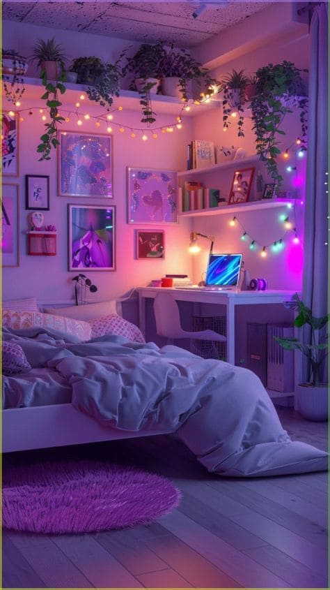 Vibrant Neon and Botanical Teen Haven