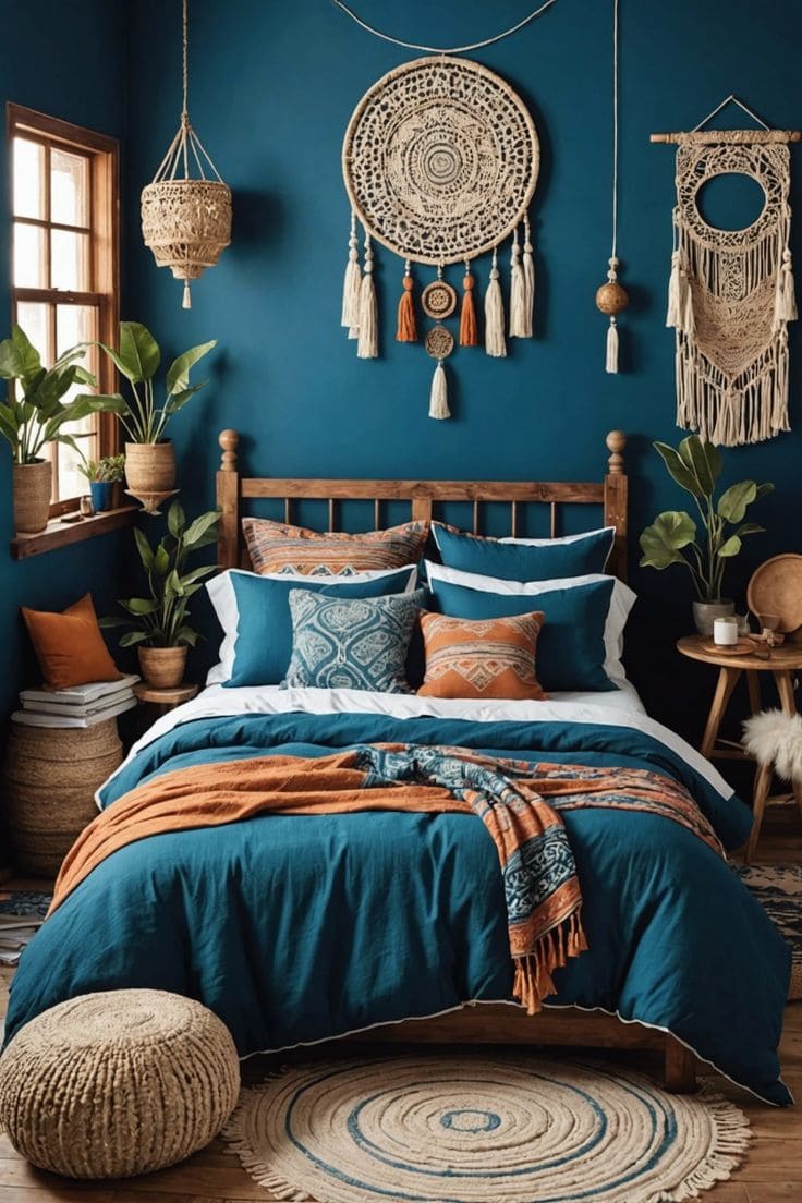 Vibrant Teal Bohemian Bedroom Haven