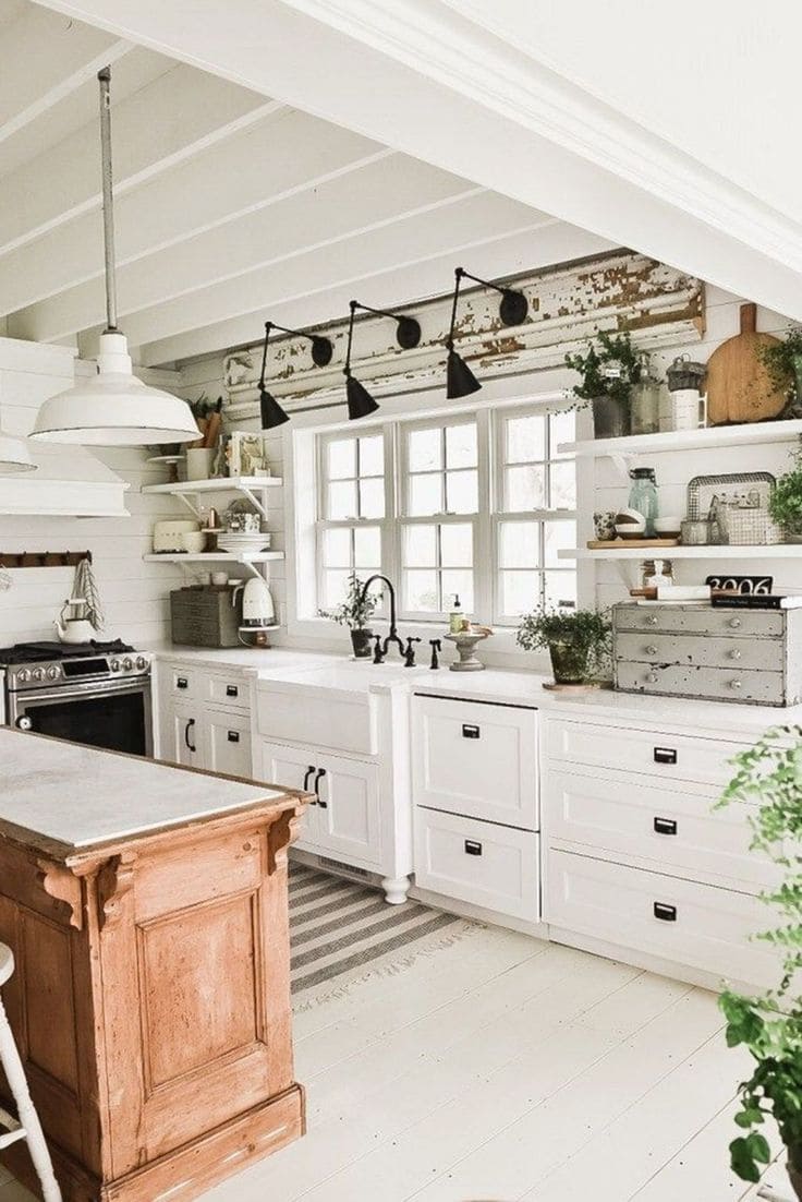 Vintage-Inspired White Kitchen with Rustic Charm