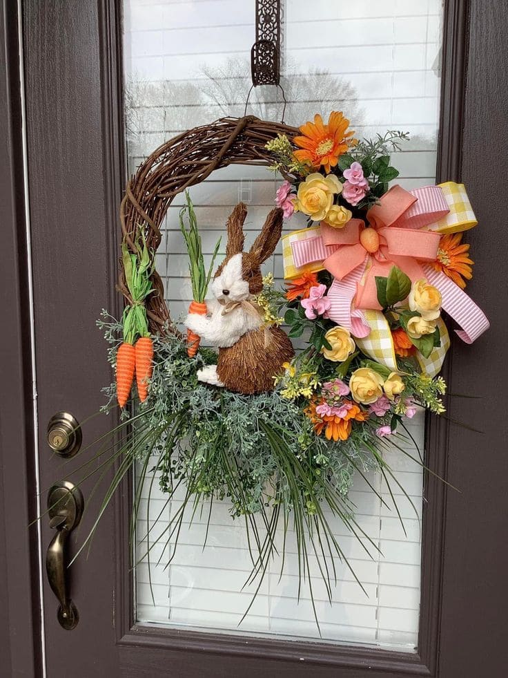 Whimsical Cute Bunny Garden Easter Wreath